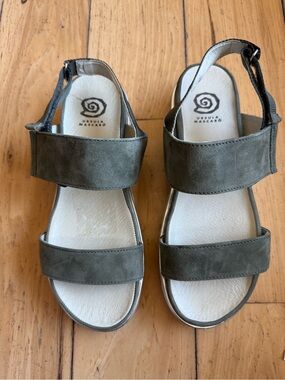 Ursula Mascaro Olive Green Suede Slingback Sandals